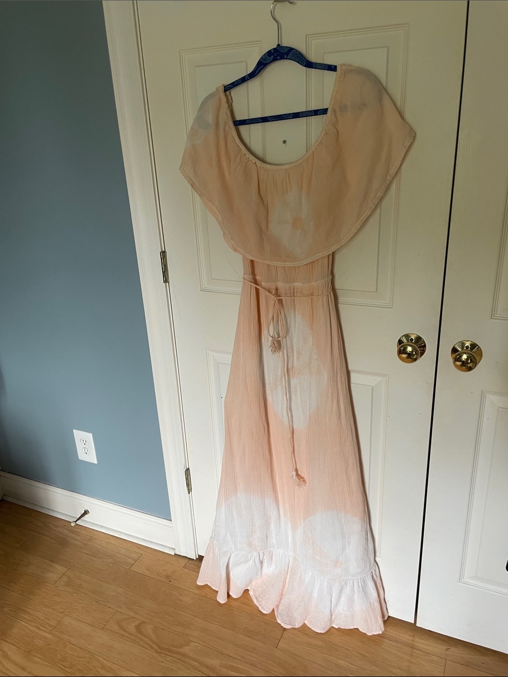 Billabong Peach Tie-Dye Maxi Sundress with Off-Shoulder Ruffle size large